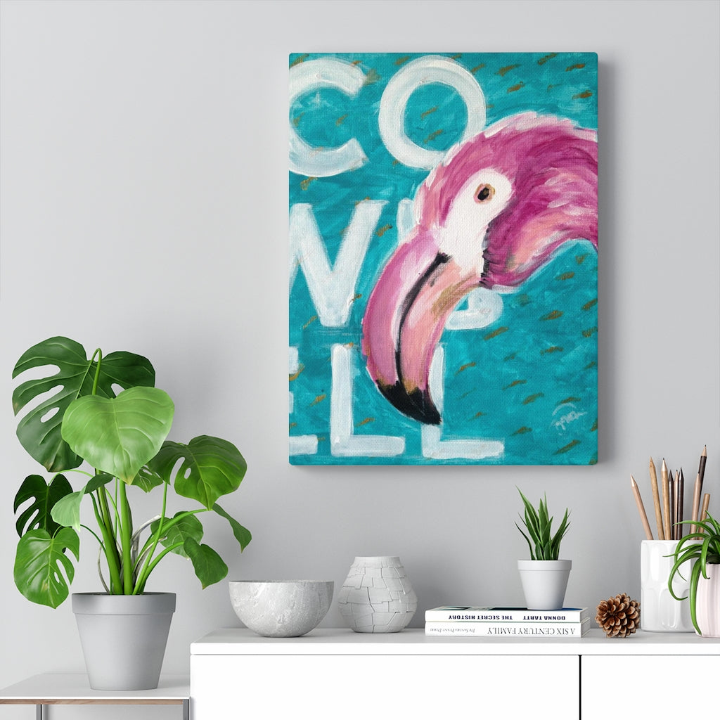 Cowbell Flamingo Canvas Print